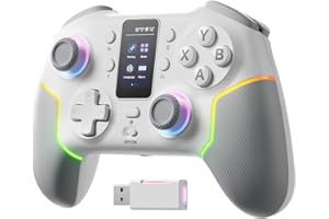ECHTPower Manette PC Sans Fil, Interactif TFT écran pour PC/Switch/iOS/Android, Bluetooth Manette avec RGB, 1000Hz/Joystick Hall/Trigger/Turbo/Vibration/Touches arrière Programmables