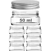 Afracam 50 ml Cam Kozmetik Kavanoz Şeffaf 50 cc Yassı Krem Kavanozu Metal G&uuml;m&uuml;ş Kapaklı 6 Adet