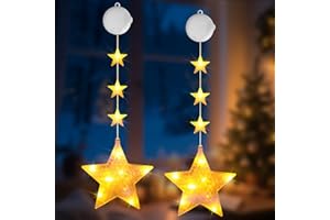 Buudala LED Sterne Weihnachtslichterkette, Sterne Fenster Weihnachten mit Timer 2 Arbeitsmodi Flackern+Immer an, Fensterdeko Weihnachten Weihnachtsbeleuchtung Fenster Batterie Saugnäpfe Weihnachtsdeko