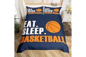 LOUSSIESD Set di biancheria da letto per pallacanestro 3D Ball Sport Set da lettoblu mangiare sonno basket biancheria da letto set singolo copriletto copertura 2 pezzi