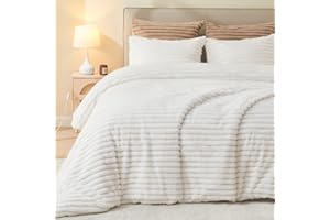 EMME Ropa de cama de felpa a rayas de 220 x 240 cm, ropa de cama de invierno de imitación de piel de conejo con diseño de rayas refinado, funda nórdica suave y lujosa con cremallera y 2 fundas de