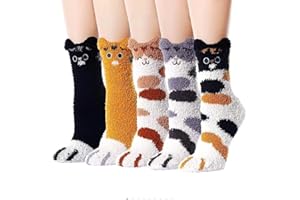 AUGESAK Ciepłe skarpety damskie, puszyste skarpety damskie, wygodne skarpety termiczne, damskie zimowe skarpety, pluszowe skarpetki polarowe, grube skarpety damskie zwierzęta skarpety