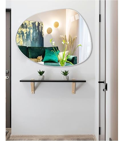 AAZZKANG Asymmetrischer Wandspiegel Mit Holzrahmen – 61x40,6 Cm, Rustikales Design, HD-Glas – Für Badezimmer, Schlafzimmer Oder Flur