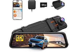 WOLFBOX M40 Backkamera Bakspegel 10" | 4K + 1080P för främre och bakre kamera med ADAS/BSD-kamera, röststyrning, inbyggd Wi-F