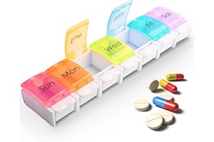DECEMBER SPRINGS Pill Box Organiser - Pill Boxes 7 Day 1 Times a Day Weekly Medicine Storage Box | Daily Pill Organiser with Dosset Compartments (Rainbow, One Times a Day)