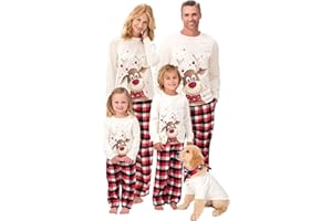 Gellmall Famille Pyjamas de Noël Papa Maman Enfants Bébé Chrismas Vêtements Doublés de Nuit Costume de Maison avec Wapiti Imprimé Xmas Pyjamas