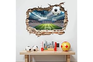 KASLAIDER Pegatinas de Fútbol Pared 3D, Futbol Adhesivos Pared Decorativos, 3D Vinilos de Pared Futbol Extraíble, Tatuaje Pared 3D Fútbol para Habitacion Adolescente, Dormitorio de Chicos, Salón