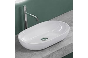 Mai & Mai Lavabo sobre Encimera Lavabo Baño | Ovalado | Blanco Brillante | Mármol Fundido | 54x34x11cm | sin Orificio para Grifo sin Rebosadero | Colossum808