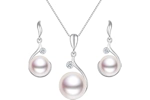 EVER FAITH® Parure bourgeon de fleur Collier et boucles d'oreilles Argent sterling Oxyde de zirconium Perles d'eau douce de culture AAA