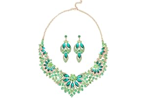 KONFEN Parure Bijoux Femme, Cristal Bijoux Mariage, Cristal Fleur Ensemble Collier Boucle d'oreilles, Strass Cristal Feuille Parures de Mariée pour Femmes Filles, Vert/Blanc/Violet/Rouge/Or Champagne