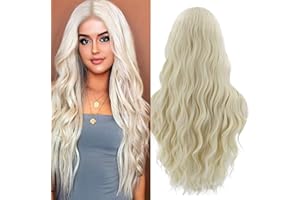 ‎MILDISO Perücke Blond Damen Lang Locken für Frauen Damen Kostümparty Karneval Halloween Cosplay Natürlich Aussehende Synthetische Mittelscheitel Perücken Wig 019D