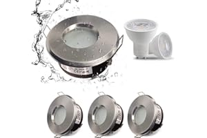 4XSweier Waterproof LED Bathroom Spotlights IP65, 5W Warm White 3000K 430LM, Suitable for Bathroom and Kitchen LED Downlights Ceiling (Including GU10 lamp Holder) Satin Nickel Downlight Cut-Out 68mm