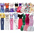 OBABO 24 PCS Handmade Doll Clothes and Accessories for Barbie Including 4 Fashion Dress 4 Party Dress 8 Outfits Tops and 8 Pants in Random for 11.5 Inch Dolls (24)