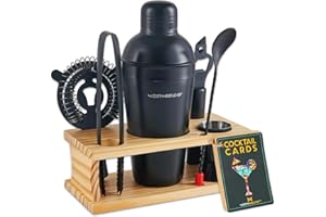 LOFERMA 10-teiliges Premium Bartender Set mit Mahagoni-Holz & Edelstahl – Inkl. Cocktail Shaker, Barwerkzeuge & Aufbewahrungsbox | Perfekt für Home Bar, Party | Elegantes Geschenk (Schwarz matt)