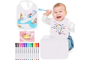 Abnaok Lätzchen zum Bemalen Set 12 Stück, Wasserdicht Babyparty Lätzchen Bemalen Set mit 12 Bunten Textilstiften