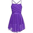 dPois Girls Lyrical Ballet Dance Dress Spaghetti Cami High-Waist Ruffled Ballerina Skirt Ballroom Dancing Costume