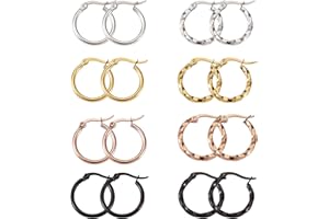 PH PANDAHALL PandaHall - Juego de 8 pares de aros grandes redondos de acero al titanio, 4 colores, 20 mm, surtido de colores, para hacer joyas para mujeres y niñas