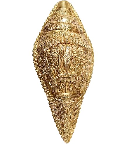 Kartique Brass Vishnu Shankh (Conch) – 10 Inch Antique Gold Table Top / Wall Hanging