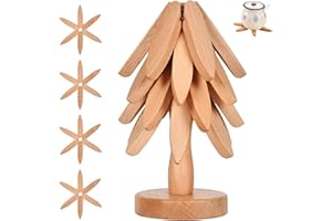 Lambluefly Dessous de Plat Bois, Ensemble de Dessous de Plats avec 4 sous Plat + 1 Support, Dessous de Plat Original Pliable, sous Plat de Table pour Poêles, Casseroles, Couverts et Tasses (20cm)