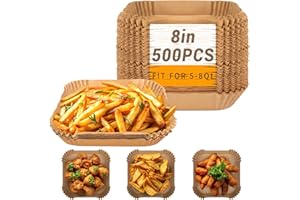 BAKE CHOICE Papel Freidora Aire,500 unidades,Diámetro Interior 20 cm, libre de BPA, para 5 a 8 litros (Cuadrado, Desechable)
