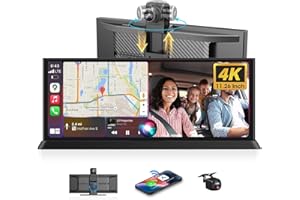AIRPUXEM 11,26 Pouces HD Touch Ecran Carplay Voiture, 4K Carplay Voiture avec Caméra Frontale 350° Carte SD 64G Android Auto Car Play Voiture, Drive Buddy Carplay pour Navigation GPS Enregistrement en Boucle