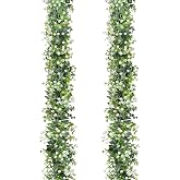 SOMYTING Artificial Eucalyptus Garland with White Flowers, Artificial Flowers Garland Hanging Plant for Wedding Background Ar
