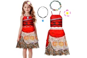 AUYAO Dziewczęcy kostium księżniczki przygodowej, fantazyjny strój na imprezę z naszyjnikiem, kostium księżniczki, zestaw dla dziewcząt, przygoda, impreza tematyczna, sukienka księżniczki, na