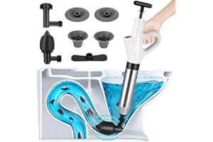 NASTOPEE Deboucheur WC, 4 in 1 Déboucheur à Pompe Haute Pression Déboucheur Piston Toilette Puissant Air Comprimé avec Têtes Remplaçables et Baromètre pour Déboucher les Évier Lavabo Baignoire Drain de Sol