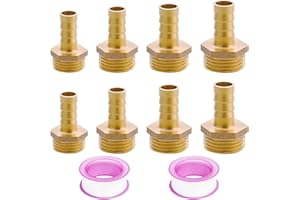 FORMVERSITY 8 PCS Raccordo Portagomma Ottone, Adattatore Portagomma in Ottone 3/4 x 19mm, Portagomma da Giardino 1/2 x 14mm, Connettore Spinato per Tubo Flessibile 3/8 x 10mm, Portagomma 1/2 x 10mm