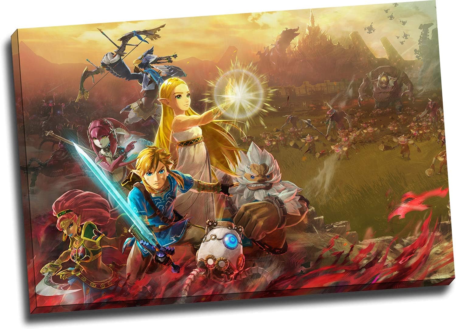 Hyrule Warriors Age of Calamity Canvas Wall Art 18" x 12" Wooden Framed Video Game Poster Legend of Zelda Breath of the Wild Canve Art for Bathroom, Stretched and Ready to Hang