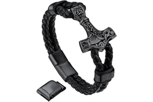 Bandmax Leather bracelet men's Thors hammer / skull / freemasonry personalised bracelet cuff bracelet with magnetic clasp bracelet accessory