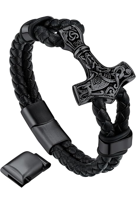 Herren-Armband Aus Leder Mit Wikinger-Kreuz & Magnetverschluss – Geschenk Für Sohn Mit „To My Son“-Karte