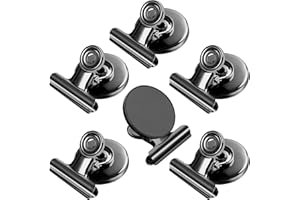 FINDMAG 6 Pack Black Fridge Magnet Clips, Magnets with Clips, Magnetic Clip Heavy Duty, Magnets for Refrigerator, Strong Magnets for Whiteboard, Clip Magnets for Office, Locker, Display, Classroom