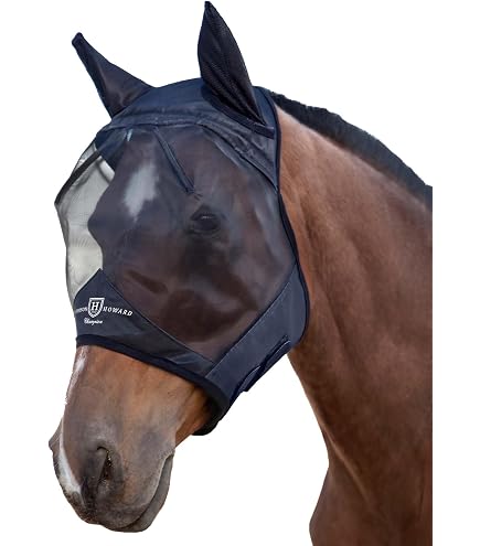 Harrison Howard CareMaster Masque à Mouches Cheval – Protection UV, Oreilles Incluses, Bleu Signature