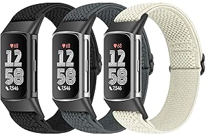 Bcuckood 3 Stück Elastisches Armband Kompatibel mit Fitbit Charge 6/Charge 5 für Damen Herren, Verstellbares Nylon Sportschlaufe atmungsaktives Ersatzarmband