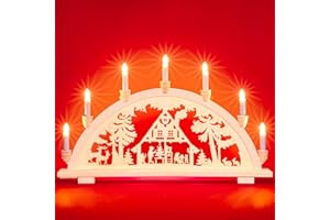 Sikora LB57-7 klassicher Holz Schwibbogen beleuchteter Lichterbogen mit 7 Kerzen Motiv WALDHAUS Deko Weihanchten Breite ca. 59 cm