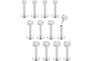 Chriscoco 16G 12Pcs Piercing Orecchio Acciaio Chirurgico Piercing Naso brillantino Piercing Labbro Piercing Helix 6/8mm per Donne Uomini
