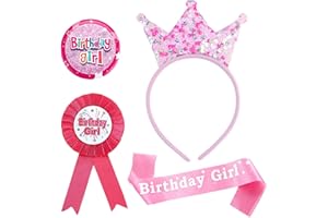 NUDFSY 4 Pcs Birthday Girl Badge, Birthday Crown Set for Girls, Personalised Birthday Girls Sash, Birthday Girl Ribbon Badge Decorations Set for Women Birthday Party Supplies