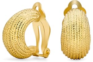 BLING JEWELRY Boucles D'Oreilles À Clip Pour Femmes Non Percées Demi-Créoles Torsadées Géométriques Rainurées Classique À Rayures Diagonales Torsadées Deux Tons Dôme Plaqué Or Et Argent