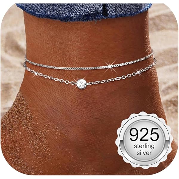 Catenina Da Caviglia Finrezio Argento Sterling 925 - Doppio Strato Con Cuore E Farfalla Regolabile - Foto 4