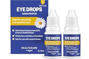 ‎AMAZON BASIC CARE Amazon Basic Care Eye Drops with Sodium Hyaluronate 0.2% and Distilled Flower Water, 15 ml (Pack of 2)