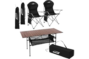Hauki Set de Meubles de Camping, 3 Pièces, Table en Aluminium Marron, 2 Chaises de Pêche Pliantes Noires, Ensemble Pratique avec Sac de Transport, pour 2 Personnes, Mobilier d'Extérieur Jardin Voyage