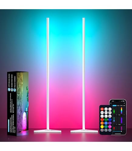MIWATT 2PCS Lampada da Terra LED 140cm Con Adattatore RGB Piantana Lampada Dimmerabile con Telecomando e APP, 16 Milioni Colori, Musica Sincronizzazione e Timer e DIY Modalità