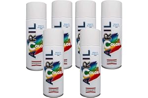 EWBOB Vernice spray confezione 6 pezzi bomboletta smalto acrilico valvola autopulente per tutte le superfici arexons (Bianco Lucido)