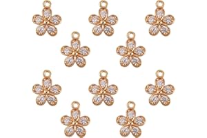 COGCHARGER 10 Pcs Flower Cubic Zirconia Charms Pendants Flower Shape Charm Brass CZ Charm for Jewelry Earring Bracelet Necklace Making