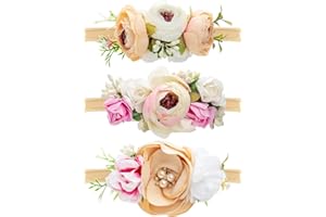 DRESHOW 3 Stück Baby Mädchen Nylon Stirnbänder Blume elastisches Haarband Schleifen Haarschmuck für Neugeborene Kleinkinder