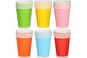 Fowecelt Rainbow Paper Party Cups - 60pcs 9 Ounce Coloured Paper Cups, Picnic Cups Disposable Cups Neon Party Cups Round Dessert Cups for Birthday Party Supplies