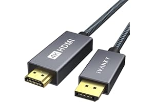 IVANKY Cable DisplayPort a HDMI 4K, 2M Cable de DP a HDMI Trenzado Nylon, Hombre a Hombre Compatible con HDTV, Portátil, AMD, NVIDIA, HP Elitebook, ThinkPad y Más - Gris