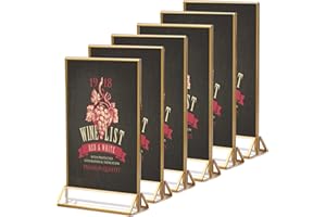 FUTUHADA 6PCS Soporte de Menú de Acrílico para Carteles con Bordes Dorados, Doble Cara Porta Carteles Acrílico, Soporte de Expositor de Mesa para Restaurante Boda Menú Marcos de Fotos Publicidad Recepción