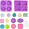6Pcs Flower Homemade Soap Mould Set, Reusable Rectangle & Rounded Silicone Soap Molds, 4 Cavity Soap Silicone Mould Set with Storage Bags for DIY Cakes